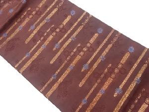 変わり横段に亀甲・青海波・花々模様織出し名古屋帯